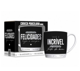 CANECA PORCELANA URBAN 300ML - PARABNS FELICIDADES